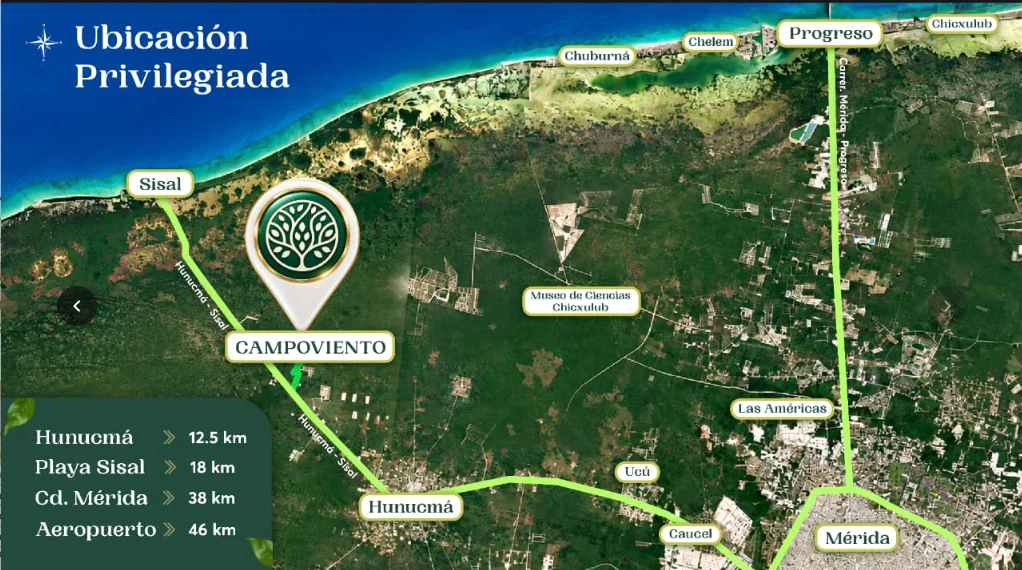 Mapa de ubicación de Campoviento entre Hunucmá y Sisal